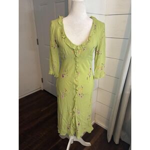 CDC Dress Women 6 Green Floral Ruffle Midi Boho Romantic Fairy 90s Y2K Whimsical